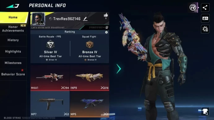 ASIA|1 ETERNAL INP-9 Golden Elegy Lv1|Collab AOT [M4A1 Battle of Faith]|ULTRA [MP5 Turbocharge,Emote-Throne]|NetEase(BLS5891)