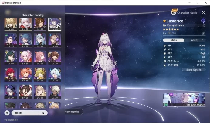 ASIA|TL 70|Castorice Pream Team|13 Limited (Himeko Nova E1,Hysilens E2,Evernight,Castorice E2)+Sign,Kafka E1|FeMale MC|HSR8587