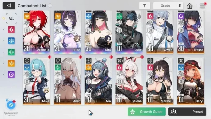 GLOBAL Lv 38| 4 SSR [Arabella,Hilde,Rita,Luke]+9SR [Owen,Tressa,Mika,Amir,Nia,Selena,Maribell,Beryl,Rei]|Log Stove (CZN2119)