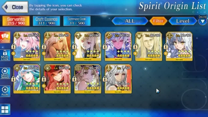 NA Lvl 109|10 SSR|Merlin,Sima Yi,Tezcatlipoca,Amor,Kukulcan,Space Ereskigal,Koyanaka Dark,Altera2x|120 GF|CE Black Grail|FGO884