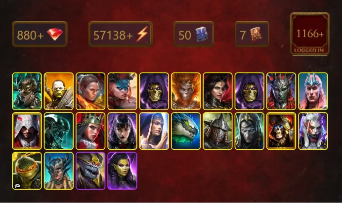 [STARTER]Martyr+Folan Silverhart+Leminisi+Artak+Ronda+Jetni the Giant+Skeletor+Wukong+Adelyn+Skeletor+Loki+Ezio+43Epics