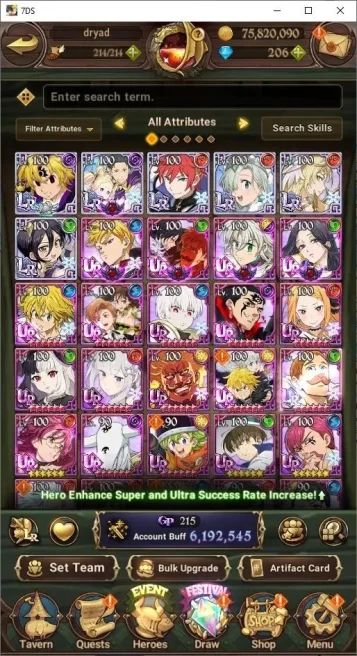 Global|6.19M CC|206 Dia|6LR+15UR(NeMeliodas4/6,Subaru2/6,Meresca2/6 Etc.)|Collab Re:Zero,Gachia|Check SS|CodeOnly(SDS821Z)