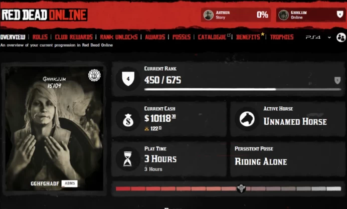 Red Dead 2 Online PS4 / PS5 Modded Account | 120 Gold Bars | 10 K Cash | Instant Delivery | ROA33-50