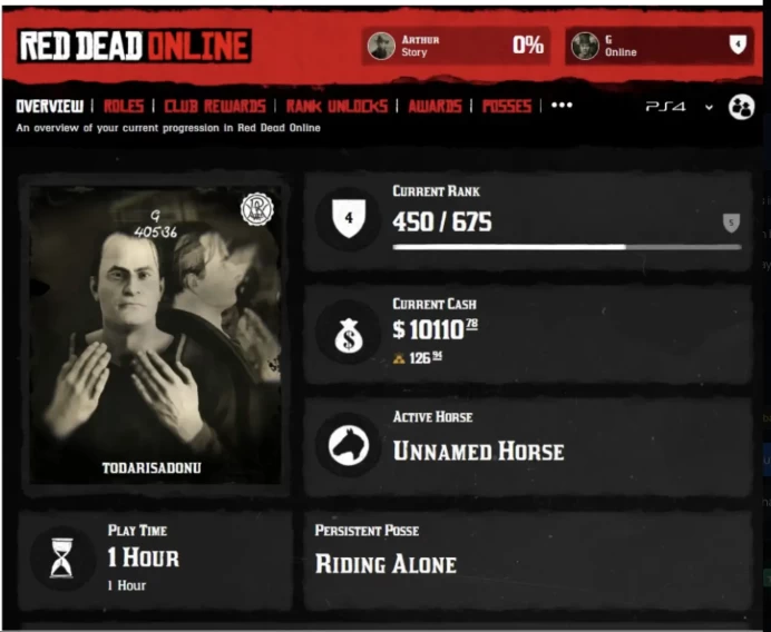 RDR 2 Online PS4 Modded Account | 120 Gold Bars | 10 K Cash | Immediate Delivery | RA9