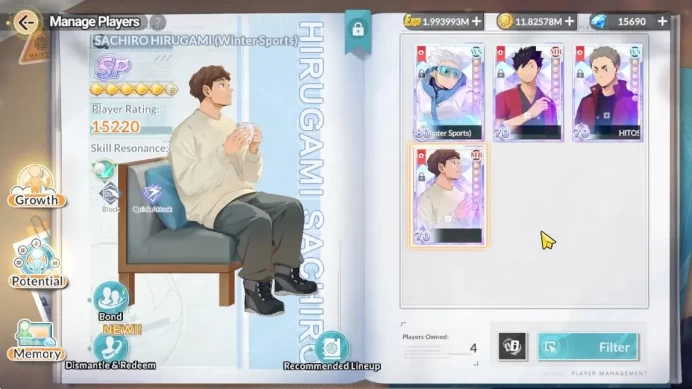 SEA|Lvl 37|15K DM|4 SP (Hoshiumi,Kuroo)+Memo,Hirugami,Ginjima|2 UR (Sakusa,Komori)|6 SSR Ryunosuke R4+Memo,Ojiro R3,Etc|HFH1086