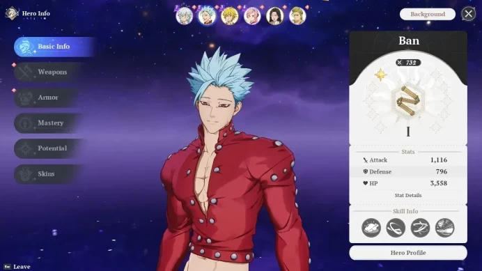 SEA lvl 5 |3 SSR ( Ban P1, Meliodas P1, Guila ) +1 SSR Select|12 Pick Up Draws+3,6K Star Frag|Act 1 Story|Log Netmarble|SDO1186