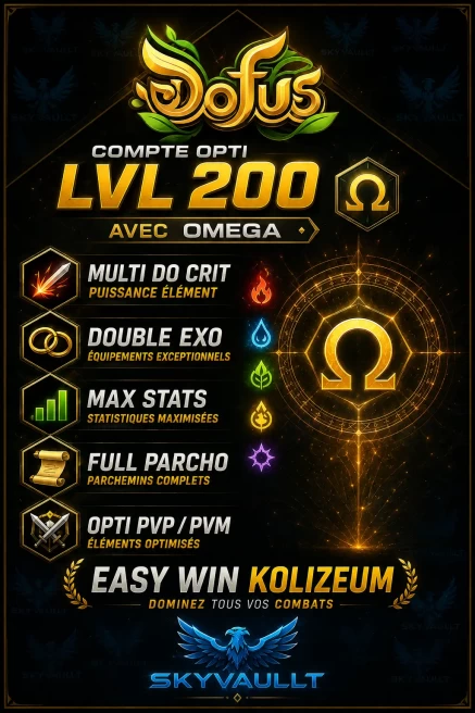 HellMina ⮞ Feca 200 ⮞ Double exo ⮞ Multi Do crit puissance ⮞ Opti Stuff Pvp/PvM ⮞ Equipements ⮞ Kamas ⮞ x10 Dofus ( Vulbis...) ⮞NEVER CERTIFIED
