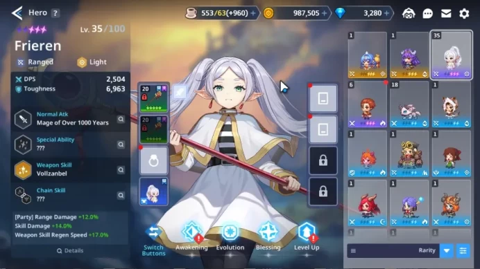 ASIA W2 Lvl 1 |Frieren Collabs|Andras +EXWP, Eunha +EXWP, Frieren +EXWP, Stark +EXWP +320 Evo Stone, Etc|Log Google|(GT1005)