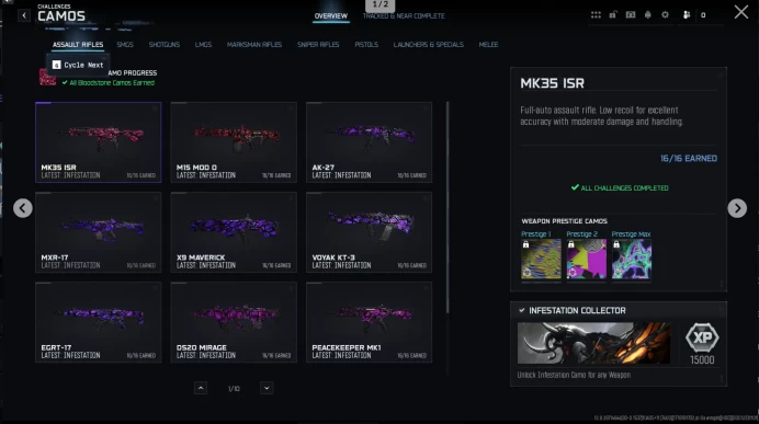 INFESTATION SINGULARITY 920 TOTAL CAMOS UNLOCK 180 UNIQUE CAMOS 14 OPERATORS HANDMADE STACKED BO7/WZ FULL ACCESS infestation