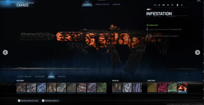 INFESTATION + SINGULARITY 900 CAMOS + NO BANS 180 UNIQUE CAMOS 20 OPERATORS HANDMADE STACKED BO7/WZ FULL ACCESS infestation .