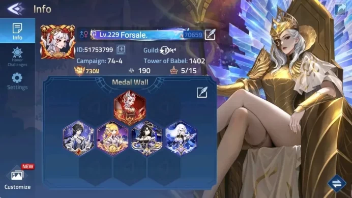 Global|Lv.229|730m Power|Camp 74-4|Vip 10|298 Hero|5 Nexus|47 Awaken|7 UR|4 Epic Skin|Check SS MLA158B
