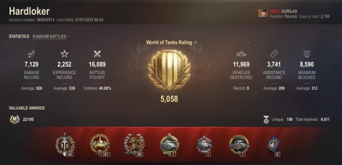 [EU] 5 TIER X | 38 PREMIUM TANK | TOTAL TANKS 195 | 1 274 229 SILVER | CHANGEABLE PASSWORD | 809 GOLD