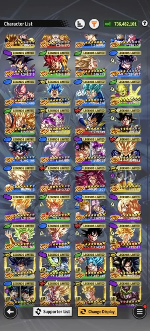 B629-Vip Account-736M Power+10 ULTRA+LR(A17&Frieza+Trunks&Gohan+Kaioken+Super Vegito)+64 Legends+Vip Euquipment+Good Zenkai+Many Good Team