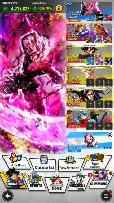 602M TP|Lv 189|620 Crystal|6UL+5LR+50LL|SS3 & SS2 Goku & Vegeta,SS2 Gohan (Youth),Omega Shenron,Vegeta,SS Goku|Android|DBL1135