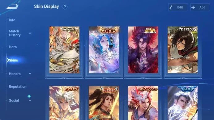Global|115H 287S|Flawles Wukong|Mythic Diaochan|Saint Seiya Kaizer|Precious Collab AOT |LNY 2025 Lam|More|Check SS HOK918B