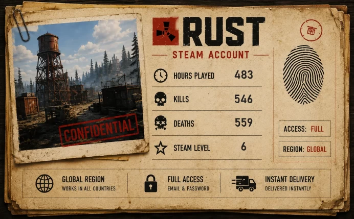 [RUST] | 483 REAL HOURS | 546 KILLS | 559 DEATHS | FULL ACCESS | INSTANT DELIVERY