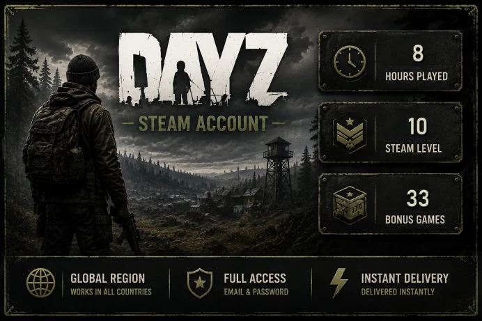 [STEAM] DayZ ACCOUNT | 8 HOURS | 33 BONUS GAMES | STEAM LVL 10 | FULL ACCESS | INSTANT DELIVERY