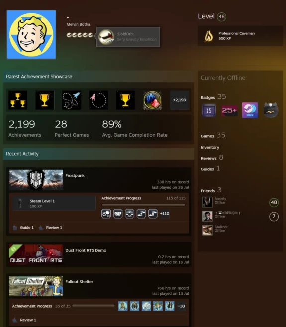 48 Lvl Steam-35Game-CS2 Prime 476 hours+5Medals(Operation Breakout Challenge/10Y/5Y/Loyalty Badge/Global Offensive Badge)-Faceit Ready
