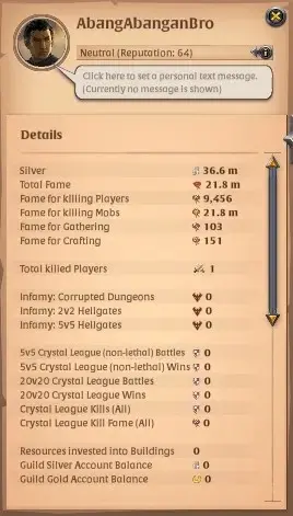 ASIA|21,8M Total Fame - 36M Silver|Ready PVP/PVE With T8 Lv 100 Dagger & T8 Demon Fang|2 Off Hand Lv 100|839 LP|Check SS|AO891