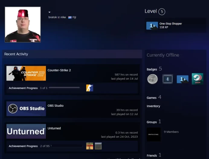 CS2 Prime 587 hours+4Medals(Premier Season One Medal/2023-2026 Service Medal/Global Offensive Badge)
