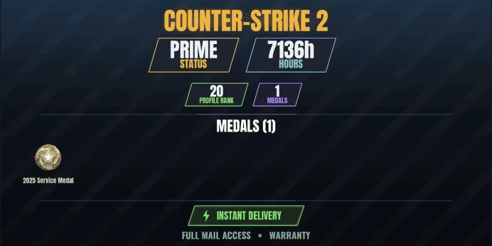 【36 Games】【CS2 Prime Premier⭐7136h✨20 LVL】 2025 Service Medal | Injustice: Gods Among Us Ultimate Edition