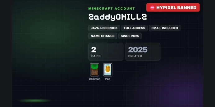 ✅ 2 Capes: Common, Pan ✅ Java & Bedrock & Full Access ⛔ Hypixel Banned