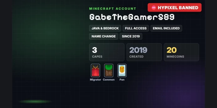 ⚡ 3 Capes: Migrator, Common, Pan ✅ Java & Bedrock & Full Access ⛔ Hypixel Banned