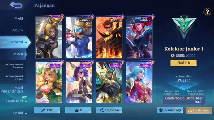 Global|47S|CC Natalia,SABER Freya Layla,DragonTamer Valir,Epic Rafaela Nana Zilong Carmilla |CheckSS ML3084B