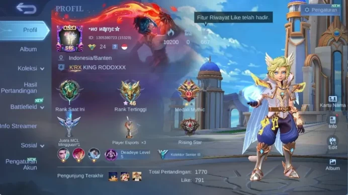 Global|84S|Gaara,Epic Lunox,Lightborn harith,Valentine Carmilla,Special Roger Sun Clint Odette|CheckSS ML3087B