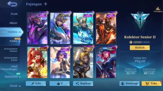 Global|77S|Epic Roger Yss Moskov Nana Kagura Carmilla,CC Natalia,VENOM Hanabi,SABER Layla,etc|CheckSS ML3088B