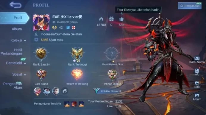 Global|77S|Epic Roger Yss Moskov Nana Kagura Carmilla,CC Natalia,VENOM Hanabi,SABER Layla,etc|CheckSS ML3088B