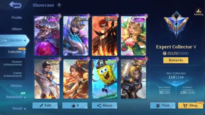 Global|119S|Expert|EPIC Bane Rafela Zilong Freya Roger Harley Valir,SpongeBob,Gaara,etc|CheckSS ML3093B
