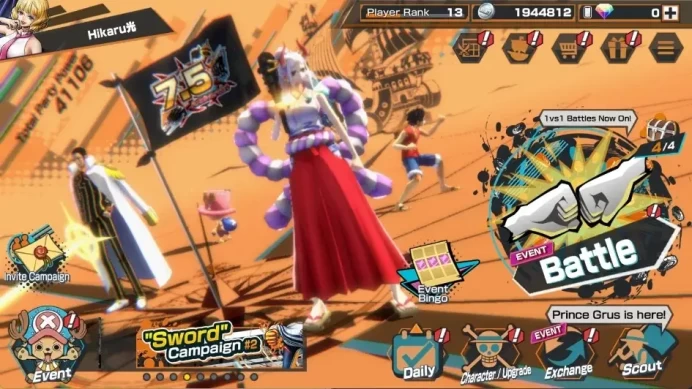 Android |4 EX| PR 13 |Yamato Zoro&Sanji Borsalino RobLucci|1 MaxLevel | RD 0 |LogBandai CheckSS OPBR687B