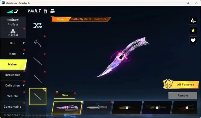 ASIA|Ultra Melee:ButterflyKnife-Deathstar|Eternal:Ethan-AlienWalker|2 Collab Gun[7DS]|4 Ultra Gun|Check SS BS3568B