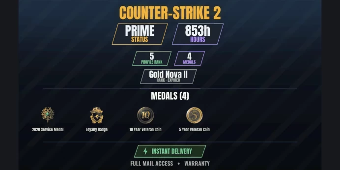 【10 Games】【CS2 Prime Premier✨853h✨4 MEDALS✅5 LVL】 10 Year Veteran Coin, 2020 Service Medal, Loyalty Badge, 5 Year Veteran Coin | Half-Life 2