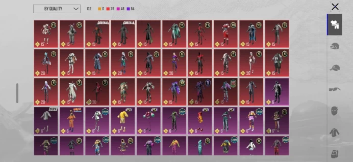 PUBG Mobile Account | Level 72 | 132 Outfits | 93 Headgears | 48 Collectors | 17 Upgraded Weapons | Code 5129