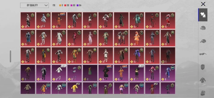 PUBG Mobile Account | Level 72 | 176 Outfits | 126 Headgears | 52 Collectors | 13 Upgraded Weapons | Code 5136