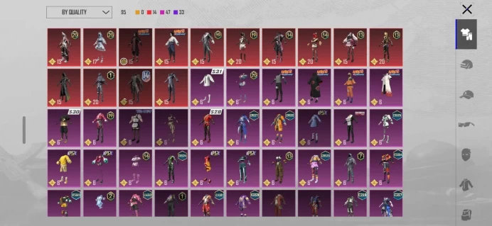 PUBG Mobile Account | Level 70 | 95 Outfits | 69 Headgears | 43 Collectors | 14 Upgraded Weapons | Code 5137