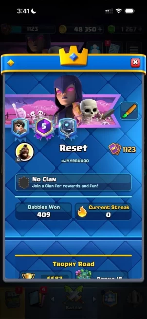 CR1416 // 6.6K / / , 1123 LEVEL , hog deck, 1.2K gems, 1 evolution, 20 emotes,