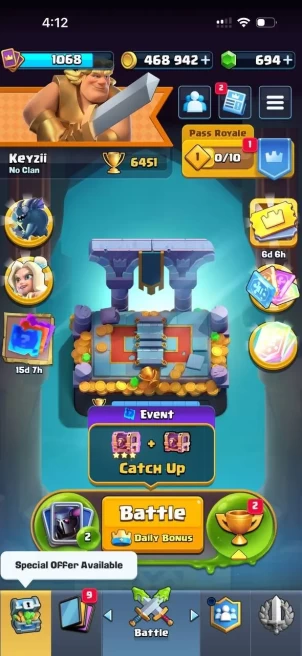 CR1418 // 6.4K Trophies 1068 LEVEL deck with pekka 694 gems 468K coins 21 emotes
