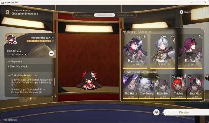 ASIA|TL 69|1 PremTeam|15 Limited|[Archer E1,The Herta,Cerydra]+Sign,Phainon E1,Hysilens,Kafka|Planar/Astro|Check SS HSR835B