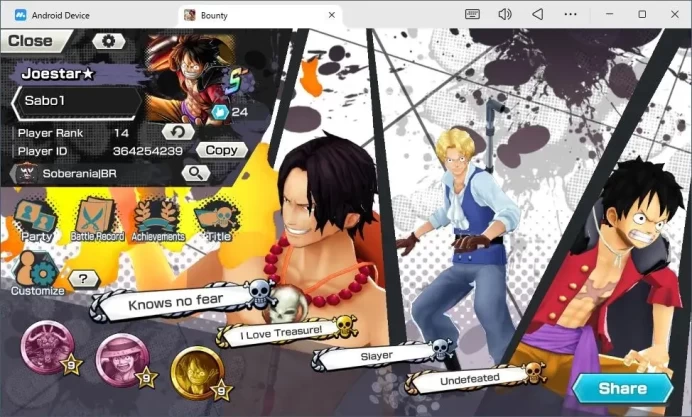 Android | EX 2 | 1 MAX | FM Sabo Max, KOP Gol D. Roger | RD 236 | GF 70 | LogBandai Check SS OPBR685B