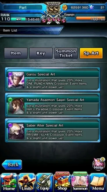 Global|Rank 110|3 SP Art|15 Ascend,5 TW|(S Emiya,WH Fen,Miyu,Saber Alt,DE Berwick)+TW,Kirisame,Stark,Etc|LPot 736+43 RGB|GS3146