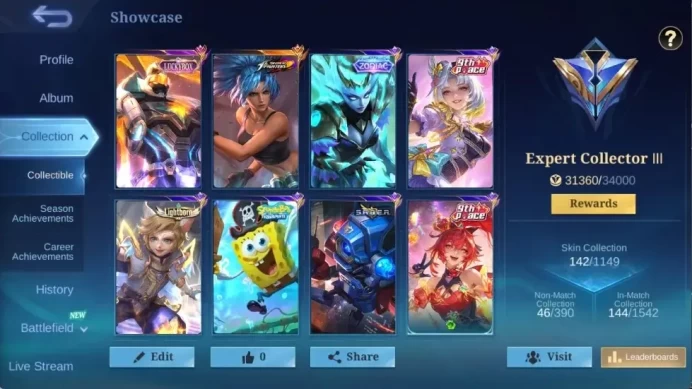 Global|142S|Expert|LuckyBox Gatotkaca,Zodiac Selena,9thPlace Zhuxin Fanny,SpongeBob,etc| ML3104B