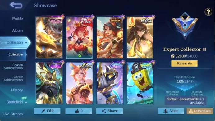 Global|166S|Expert|Eximmo137,LuckyBox Martis,Zodiac Helcurt,Epic Zilong Roger Moskov lancelot.etc| ML3109B