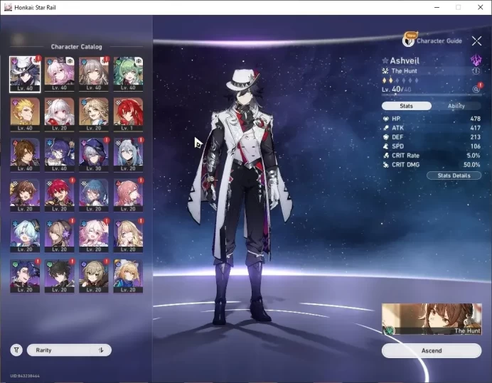 Asia|TL 30|5 Limited| Ashveil,Evernight,Huohuo,Argenti,Gilgamesh +2 STD Char (Clara & Yanqing)|Female MC|Take Mail|HSR8989