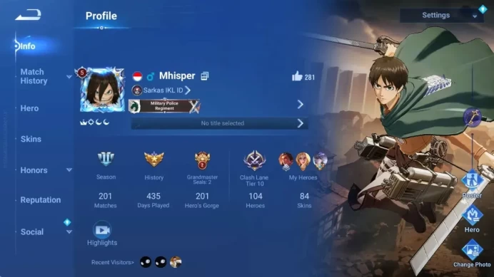 Global|104H 84S|Mythic:Lu Bu|Precious:Eren & Mikasa (AOT)|Blessed:Charlotte|LNY26:Guan Yu|Legend:Yao|Check SS HOK399B