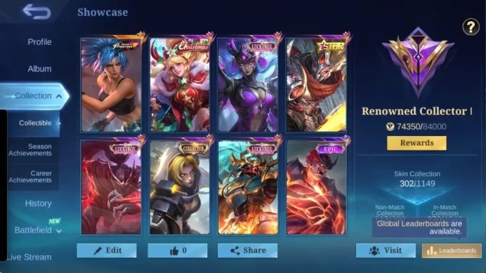 Global|302S|Renowned|Eximmotal102,LuckyBox Karina Alpha Hayabusa,Annual Hayabusa,Christmas Miya Eudora,etc| ML3112B