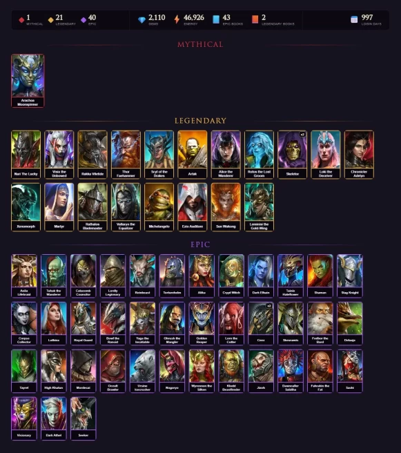 [STARTER]Martyr+Thor Faehammer+Arachoa+Nari The Lucky+Visix+Rakka+Scyl+Artak+Alice+Rotos+Skeletor+Loki+Adelyn+Xenomorph+40Epics