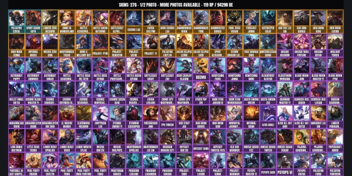 [VN] 276 skins ✅ 178 champions ⚡ 94298 BE ⭐ Level 472 ✨ Pulsefire Ezreal ✅ Spirit Guard Udyr ⚡ Annie in Wonderland ⭐ Lancer Zero Hecarim